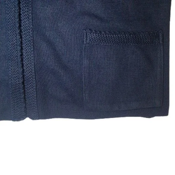 Size 10 Vintage West Germany Navy Wool Mix Knit Waistcoat Pockets - Picture 3 of 8